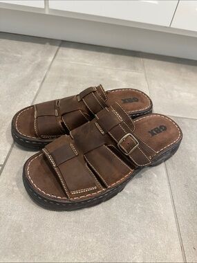 Men's Brown Leather Slip-On Sandals